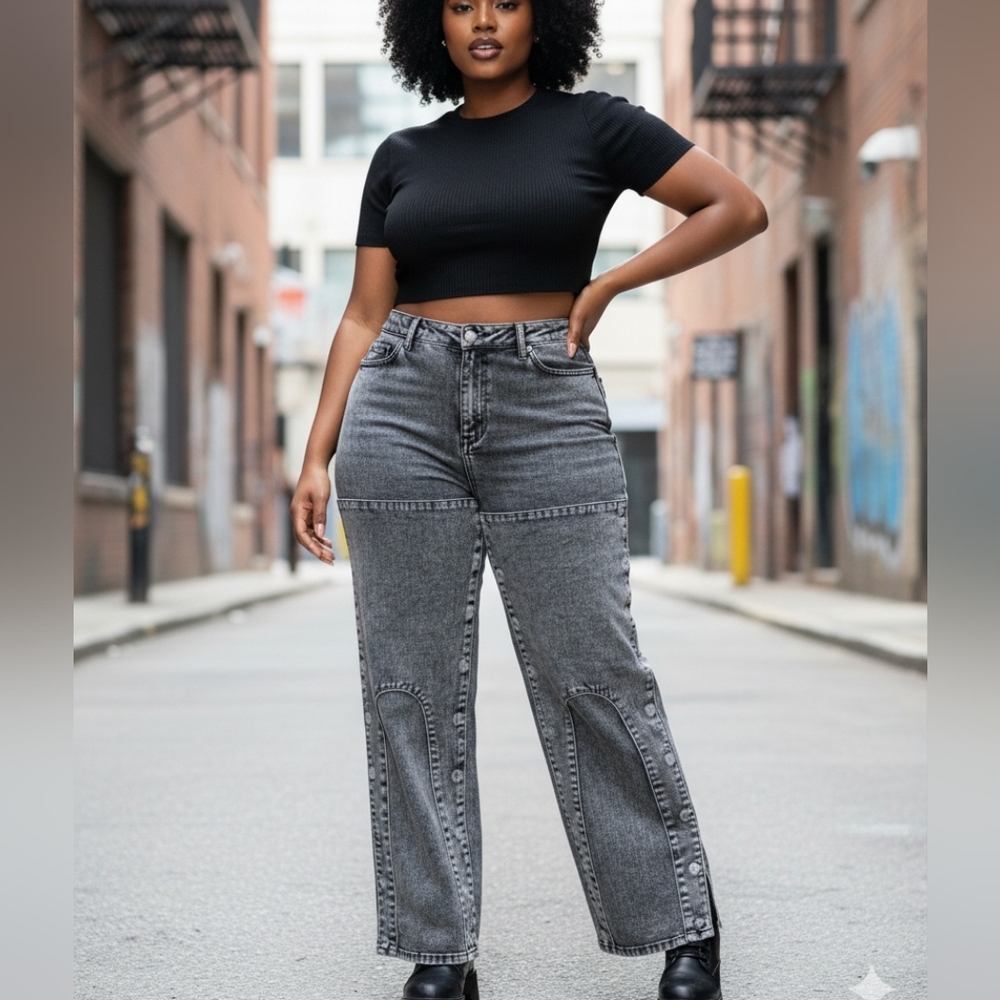 Fashion Nova Black and Gray Acid Washed Flare Jeans _ Size 11